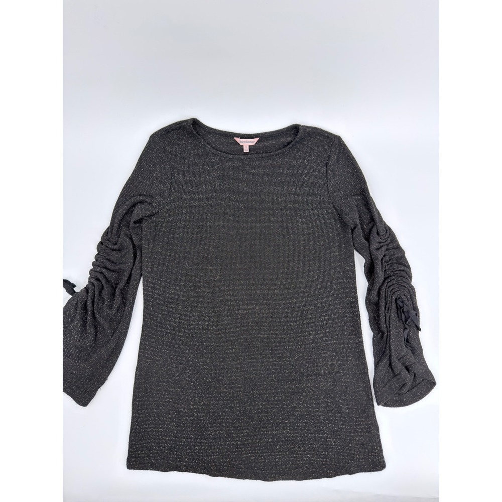 Juicy Couture Metallic Ruched Sleeve Top Y2K Womens Size Small Black  Lurex